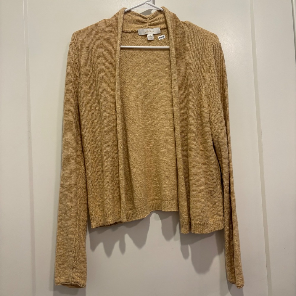 Lilly Pulitzer Womens Tan Knit Open Front Cardigan Sweater Gold Size Medium